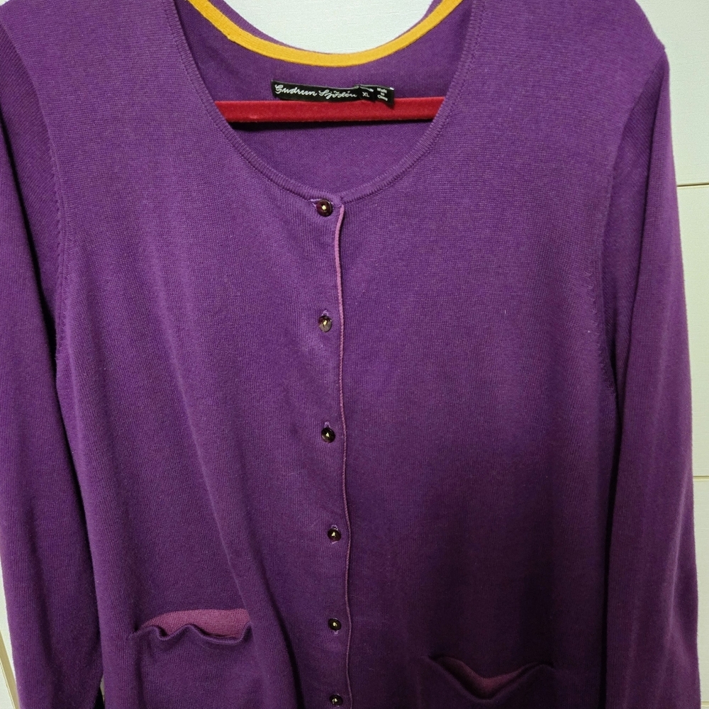 XL Gudrun Sjoden Purple Cardigan with Buttons and Pockets